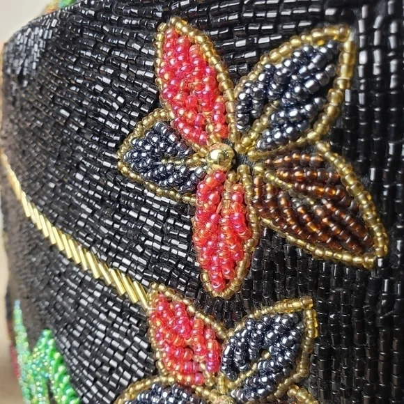 Vintage Glass Beaded Floral Handbag Purse - Picture 6 of 16